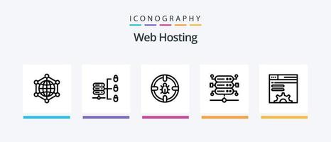 paquete de iconos de la línea 5 de alojamiento web que incluye web. datos. configuración. analítica. rack de servidores. diseño de iconos creativos vector