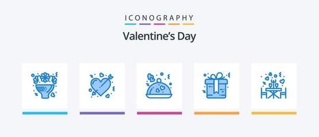 paquete de iconos azul 5 del día de san valentín que incluye boda. regalo. amar. arco. romántico. diseño de iconos creativos vector