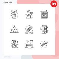 Set of 9 Vector Outlines on Grid for web link browser spring tent Editable Vector Design Elements