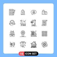 Universal Icon Symbols Group of 16 Modern Outlines of education shop chat shopping bag Editable Vector Design Elements