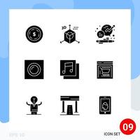 Pack of 9 Modern Solid Glyphs Signs and Symbols for Web Print Media such as albums light business lamp office Editable Vector Design Elements