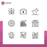 9 User Interface Outline Pack of modern Signs and Symbols of building office money building education Editable Vector Design Elements