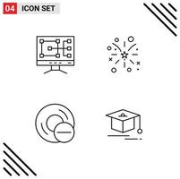 Group of 4 Modern Filledline Flat Colors Set for computer disc firework usa hardware Editable Vector Design Elements