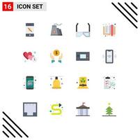 16 User Interface Flat Color Pack of modern Signs and Symbols of clock e learning entertainment e book watch Editable Pack of Creative Vector Design Elements