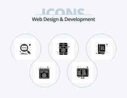 Web Design And Development Glyph Icon Pack 5 Icon Design. book. software. analysis. development. worldwide vector