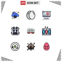 Mobile Interface Filledline Flat Color Set of 9 Pictograms of electric hobby antivirus hobbies back pack Editable Vector Design Elements