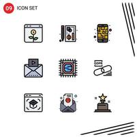 conjunto de 9 iconos de interfaz de usuario modernos signos de símbolos para mensajes de página de correo de video elementos de diseño de vectores editables de teléfono