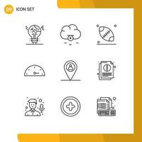 9 User Interface Outline Pack of modern Signs and Symbols of info map rugby location performance Editable Vector Design Elements