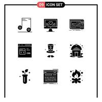 9 Universal Solid Glyphs Set for Web and Mobile Applications hat develop dj css code Editable Vector Design Elements