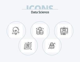 paquete de iconos de línea de ciencia de datos 5 diseño de iconos. almacenamiento de datos. Procesando. servidor. círculo. cohete vector