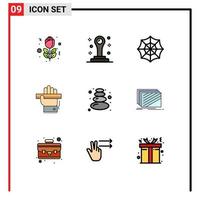 Modern Set of 9 Filledline Flat Colors Pictograph of design lotus web sauna learning Editable Vector Design Elements