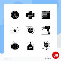 Editable Vector Line Pack of 9 Simple Solid Glyphs of circulation star communication performance bookmark Editable Vector Design Elements