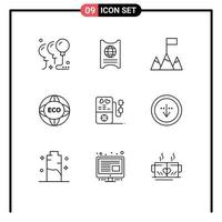 Pack of 9 Modern Outlines Signs and Symbols for Web Print Media such as wedding love flag eco internet Editable Vector Design Elements