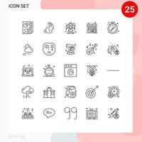 Set of 25 Modern UI Icons Symbols Signs for time stop energy pause seo Editable Vector Design Elements