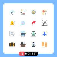 Group of 16 Flat Colors Signs and Symbols for bell head focus teaching target Editable Pack of Creative Vector Design Elements