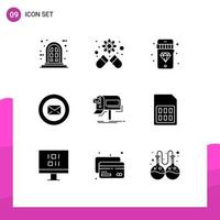 Mobile Interface Solid Glyph Set of 9 Pictograms of newsletter email jewelry campaigns text message Editable Vector Design Elements