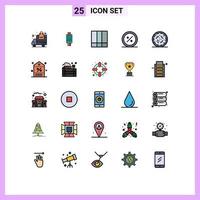 25 User Interface Filled line Flat Color Pack of modern Signs and Symbols of e commerce credit card lines grid layout Editable Vector Design Elements