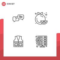 Pictogram Set of 4 Simple Filledline Flat Colors of chat vest message fruit labour Editable Vector Design Elements