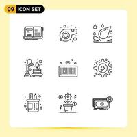 9 User Interface Outline Pack of modern Signs and Symbols of internet town water drop park moon Editable Vector Design Elements