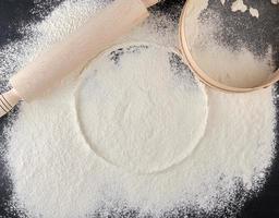 sprinkled white flour, round imprint from sieve photo