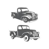 Monochrome illustration of set classic retro style truck. Isolated on white. vector