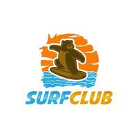 diseño de moda de impresión de ropa de camiseta de oso de surf, camiseta gráfica, ilustración vectorial de oso en tabla de surf, arte inspirado en el surf, club de surf vector