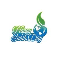 Happy earth day lettering poster on blurred background. Earth day logo for posters, banners, cards, postcards. Earth day concept with branches and leaves. EPS 10 vector