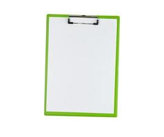 green paper holder with white blank sheets photo