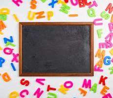 empty black chalk frame , white  background photo