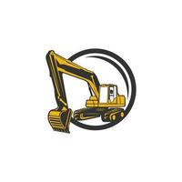 diseño del logotipo del trabajo de excavación, emblema de la excavadora o de la organización de alquiler de máquinas de construcción sellos impresos, equipo de construcción vector