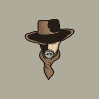 vaquero americano con sombrero. ilustración de vector de logotipo o emblema, retrato de vaquero en máscara. ilustración vectorial