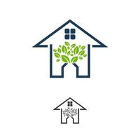 Green house icon with leaves - eco concept vector. This graphic also represents residence built using green technologies, sustainable development, nature conservation, etc vector