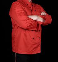 chef con uniforme rojo y pantalón negro foto