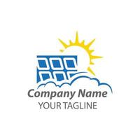 Solar home logo template. Solar panel and sun vector design. Renewable energy illustration