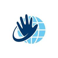 Save World logo design, combine a hand and globe icon,Hand holding a globe abstract vector logo design template.