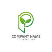 Eco green P logotype for company. Colorful eco clean multi layered logotype design. Leaf symbol in original style. Best for branding and identity for ecological companies vector