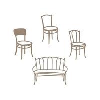 Set of armchairs and chairs and tables set. Architecture interior design home and office furniture. Isolated on white, vector