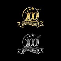 Anniversary vector unusual label Gold and Silver color. one hundred year symbol. Birthday abstract logo. 100th jubilee