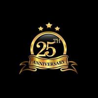 25 year anniversary celebration. Anniversary classic elegance golden color isolated on black background, vector design for celebration, invitation card, and greeting card