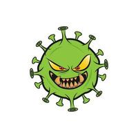 detener el virus. logotipo del vector del monstruo del virus de la corona. diseño de personaje. coronavirus. virus cabeza verde.eps 10