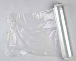 big roll of wound white transparent film for wrapping food photo