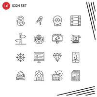 Group of 16 Modern Outlines Set for holiday ux camera ui essential Editable Vector Design Elements