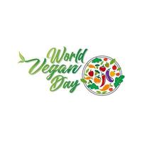 Vector illustration of World Vegan Day text for cards, stickers, for any type of artworks like banners and posters. Hand drawn calligraphy, lettering, typography for the holiday events.