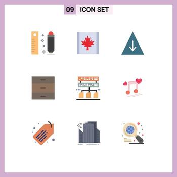 9 Thematic Vector Flat Colors and Editable Symbols of music node data fall backup furniture Editable Vector Design Elements