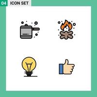 4 iconos creativos signos y símbolos modernos de cocina invención hoguera fuego elementos de diseño vectorial editables a mano vector