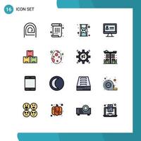 Group of 16 Flat Color Filled Lines Signs and Symbols for industry stock security paint internet shopping Editable Creative Vector Design Elements