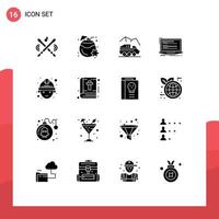 Modern Set of 16 Solid Glyphs Pictograph of script computer exploration coding transport Editable Vector Design Elements