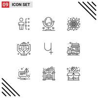Pack of 9 Modern Outlines Signs and Symbols for Web Print Media such as crypto sibcoin interior safe hands Editable Vector Design Elements