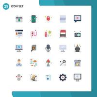 Mobile Interface Flat Color Set of 25 Pictograms of mail video control travel location Editable Vector Design Elements