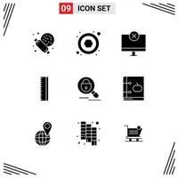 Group of 9 Modern Solid Glyphs Set for internet research gadget search ruler Editable Vector Design Elements